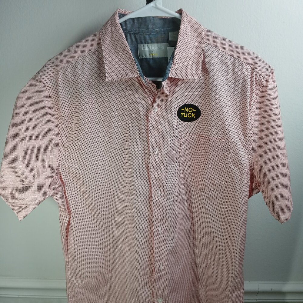 Claiborne Men's Stretch Slim Fit Button-Up Shirt - Red & White Micro Print
